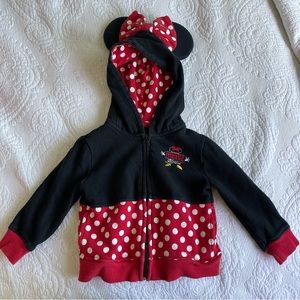 Disney Polkadot Black Minnie Mouse Zipper Sweater with Minnie Mouse Ears XXS
